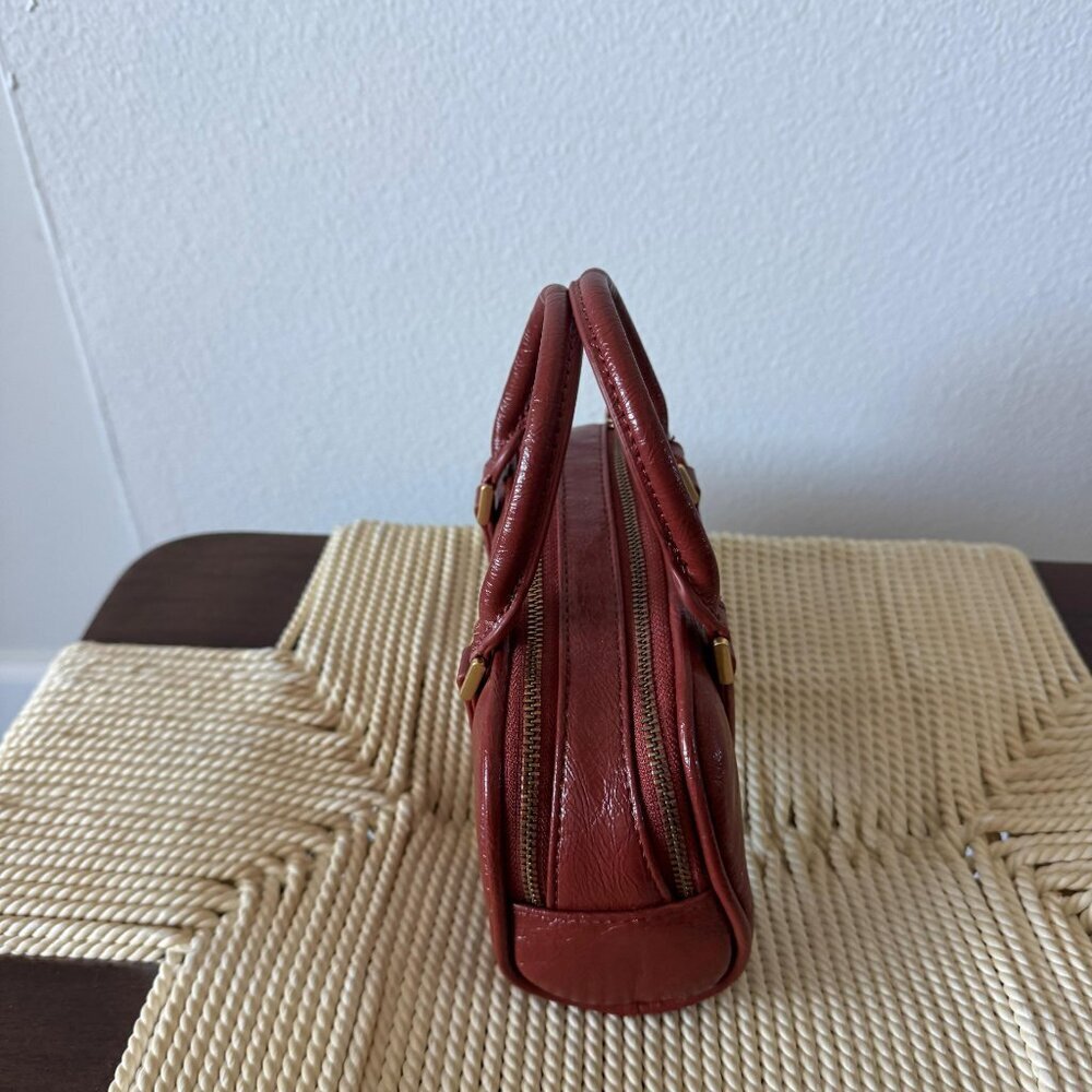 Zara Mini Leather Barrel Bag • Red Brown • Double Zip • Crossbody - Picture 7 of 9